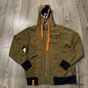 Fyasko Men's Olive Green Hooded Jacket size medium pockets